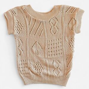 Vintage Designers Originals Cream Tan Beige Open Knit Crochet Style Sweater Top